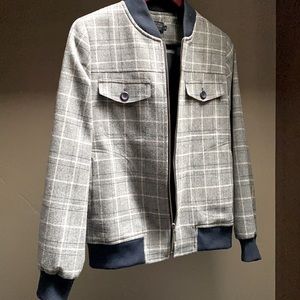 PENDLETON WOOL PLAID BOMBER JACKET Grey and Navy